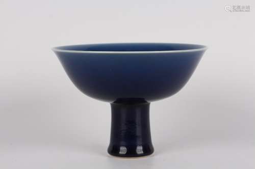 BLUE GLAZING HIGH HEELED BOWL