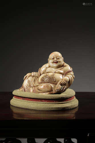 SHOUSHAN STONE CARVED 'MAITREYA BUDDHA' SEATED FIGURE