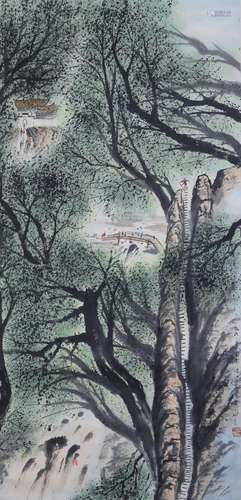 A CHINESE LANDSCAPE PAINTING SCROLL, GUAN SHANYUE MARK