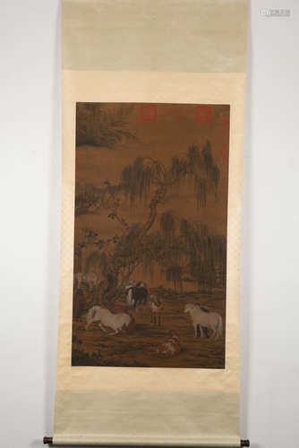 LANG SHINING: INK AND COLOR ON PAPER PAINTING 'HORSES'