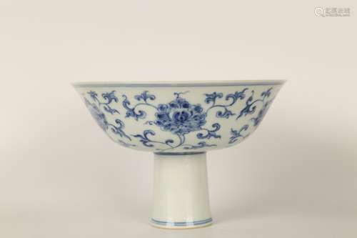 BLUE WHITE FOLIAGE HIGH HEALED BOWL