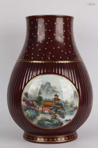 SPECIAL COLOR GLAZING GROUND OPEN MEDALLION LANDSCAPE VASE