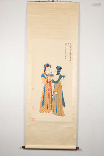 ZHANG DAQIAN: INK AND COLOR ON PAPER PAINTING 'LADIES'