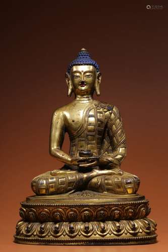 GILT BRONZE CAST 'SHAKYAMUNI' SEATED FIGURE