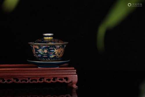 ENAMEL GILT DRAGON TEA BOWL SET