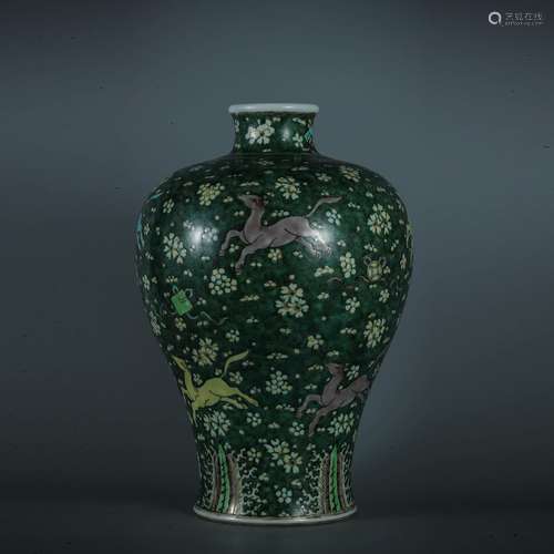 A GREEN GROUND PLAIN TRICOLOUR FLORAL&BEAST PATTERN PORCELAI...