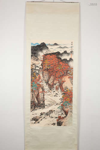 GUAN SHANYUE: INK AND COLOR ON PAPER PAINTING 'LANDSCAPE SCE...