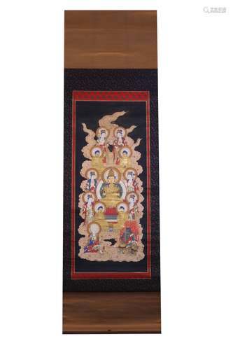 A CHINESE BUDDHA PAINTING SCROLL, DING GUANPENG MARK