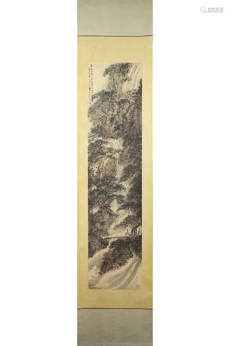 FU BAOSHI: INK AND COLOR ON PAPER PAINTING 'LANDSCAPE SCENER...