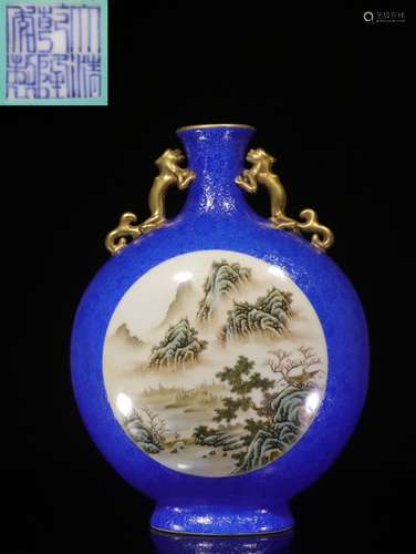 BLUE GROUND AND CARVED OPEN MEDALLION 'LANDSCAPE SCENERY' MO...