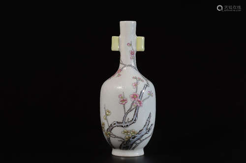 FAMILLE ROSE 'PLUM FLOWERS' VASE WITH LUG HANDLES