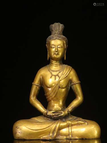 GILT BRONZE CAST 'BODHISATTAVA' SEATED FIGURE