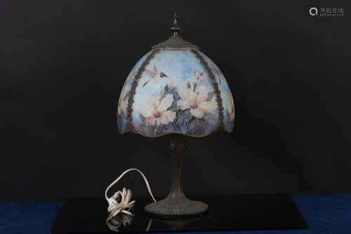 WESTERN BRONZE CAST 'FLOWERS AND BIRDS' LAMP