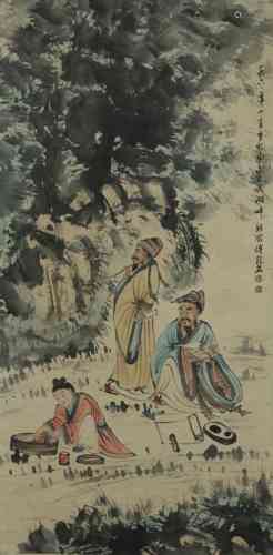 FU BAOSHI: INK AND COLOR ON PAPER PAINTING 'SCHOLARS'