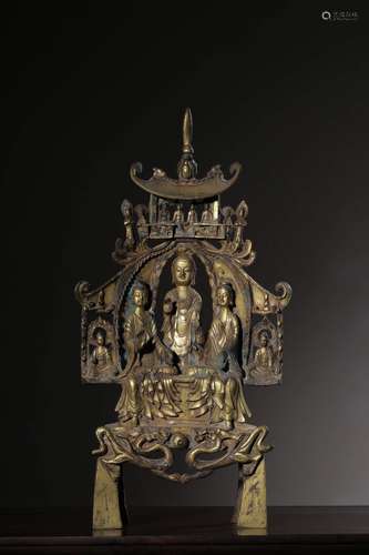 GILT BRONZE CAST 'BODHISATTAVA' FIGURAL GROUP