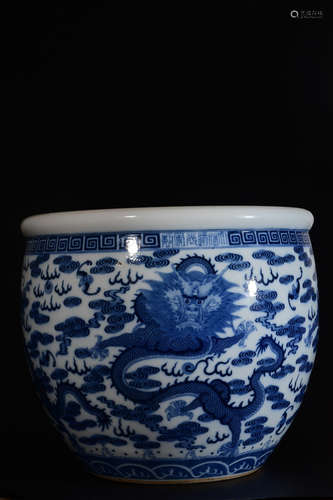 BLUE AND WHITE 'DRAGON AND CLOUDS' JARDINIERE