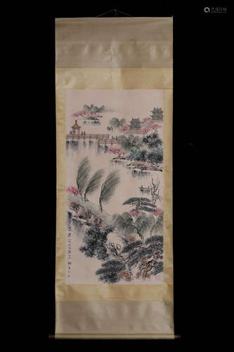 FU BAOSHI: INK AND COLOR ON PAPER PAINTING 'LANDSCAPE SCENER...