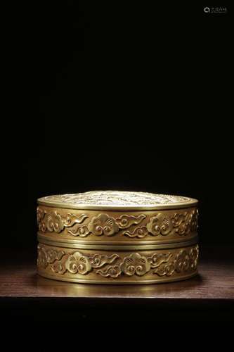 GILT BRONZE CAST 'MYTHICAL BEAST' ROUND BOX WITH COVER