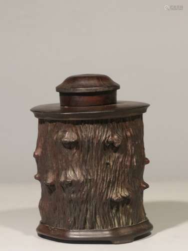 NATURALISTIC WOOD CARVED TEA JAR WITH LID