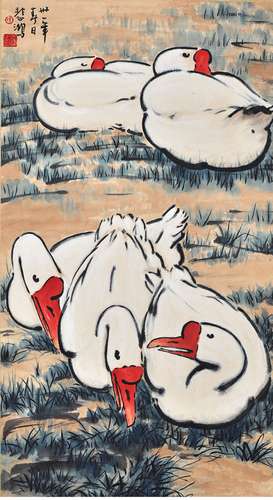 A CHINESE GOOSE PAINTING, XU BEIHONG MARK