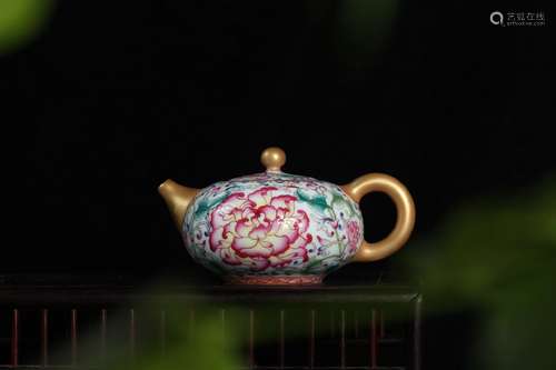 ENAMEL FOLIAGE FLOWERS TEAPOT