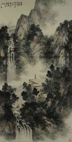 FU BAOSHI: INK AND COLOR ON PAPER PAINTING 'LANDSCAPE SCENER...