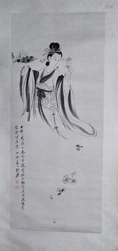 ZHANG DAQIAN: INK ON PAPER PAINTING 'LADY'