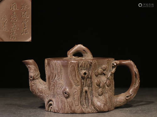 YIXING ZISHA 'TREE TRUNK' NATURALISTIC TEAPOT