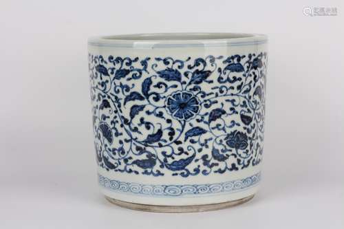 BLUE WHITE FOLIAGE BRUSH POT