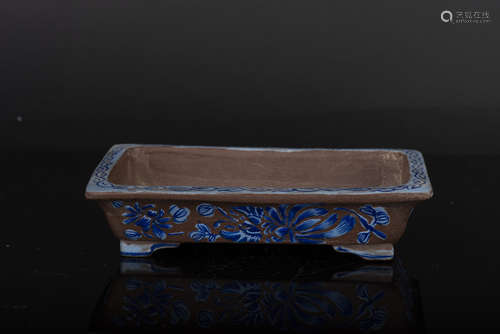 YIXING ZISHA PAINTED RECTANGULAR PLANTER