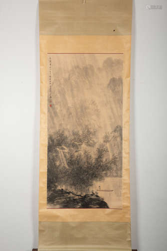 FU BAOSHI: INK AND COLOR ON PAPER PAINTING 'LANDSCAPE SCENER...