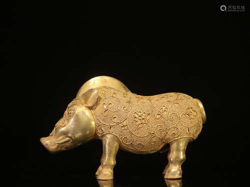 BRONZE CAST AND GILT FILIGREE 'BOAR' FIGURE