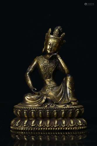 GILT BRONZE CAST BODHISATTVA SEATED FIGURE