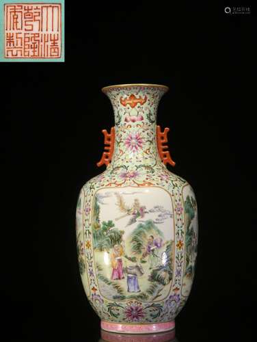 FAMILLE ROSE OPEN MEDALLION 'IMMORTALS' VASE