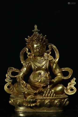 GILT BRONZE CAST JAMBHALA SEATED FIGURE