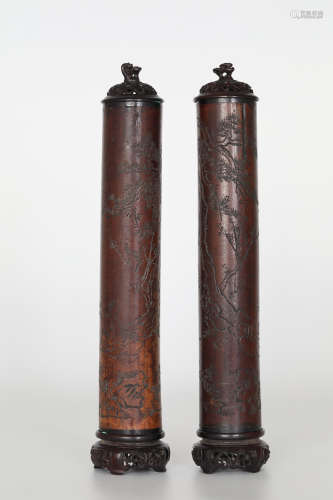 18th century，A pair of bamboo incense tubes