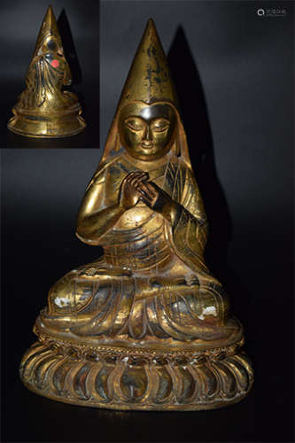 铜鎏金宗巴喀坐像