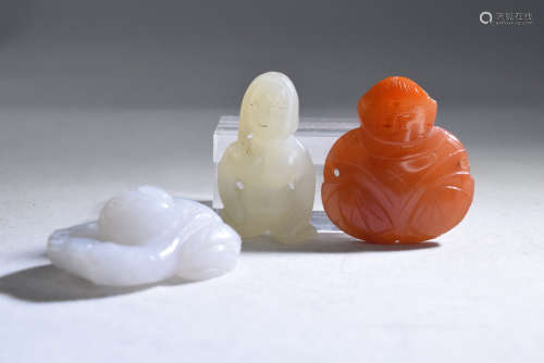 A Group of Three Jade Agate Small Child Figure