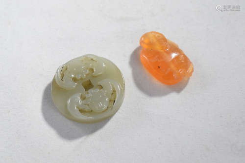 Two Jade Agate Carved Small Ornament