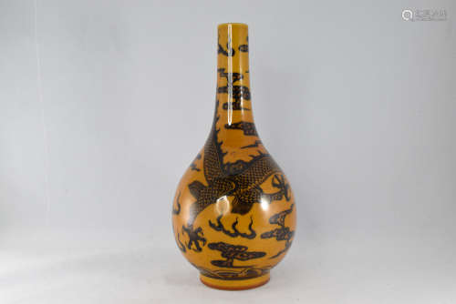 A Black in Yellow Galze Porcelain Vase