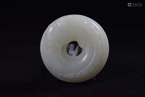 A White Jade Catfish Ring Pendant