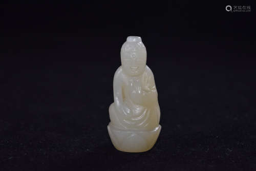 A White Jade Setting Buddha Tiny Figure Bead