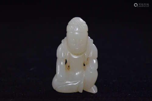 A White Jade Setting Buddha Tiny Figure Bead