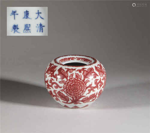 Youligong pot with flower painting from Qing清代釉裏紅花卉小...