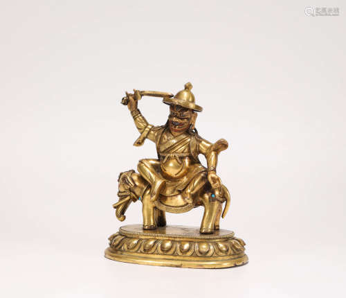 Copper and gilding knight sculpture from Qing清代銅鎏金騎象護...