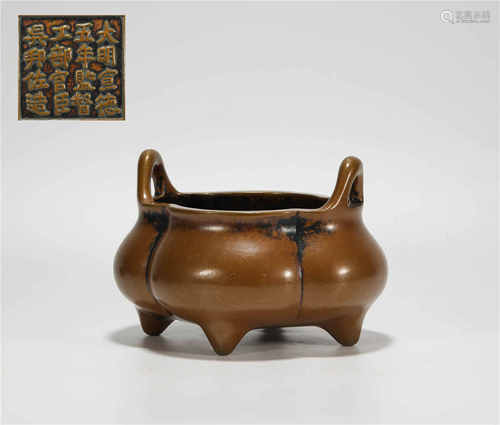 Copper tripod censer from Ming明代銅制宣德年制香爐