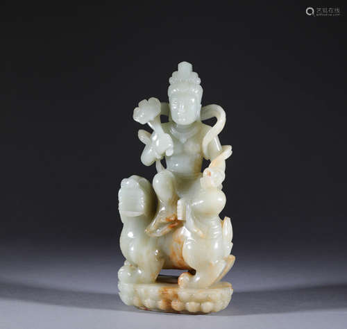 Hetian jade Avalokitesvara sculpture from Qing清代和田玉文殊...