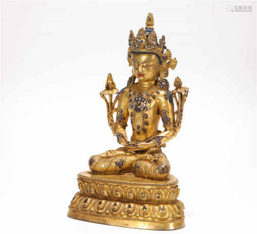 Copper and gilding buddhuism sculpture from Qing清代銅鎏金嵌...