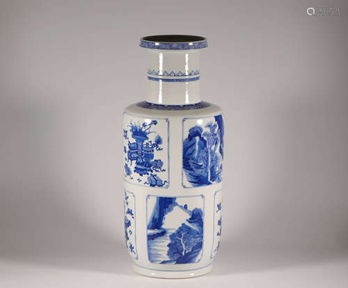 White and blue ceramic vase from Qing清代青花開光棒槌瓶