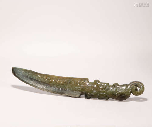 Hetian jade dagger with beast pattern from Han漢代和田玉獸紋...